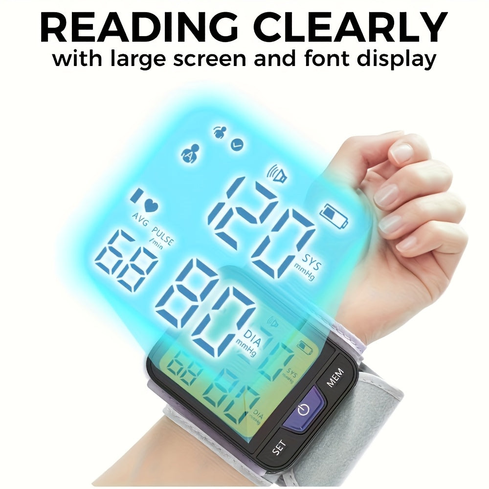 CHANG KUN Wrist Blood Pressure Monitor with Voice-Assisted Operation, Large Tri-Color Display, Digital Auto-Cuff, 2x120 Memory, Portable Bag - Battery Not Included, Blood Pressure Monitor for Home