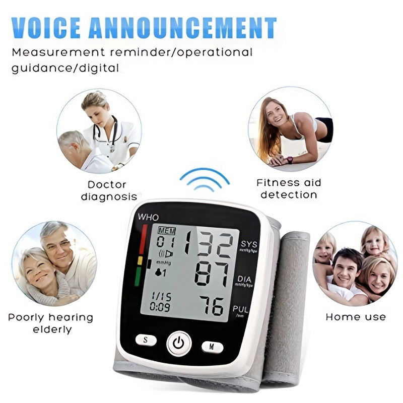 CHANGKUN Rechargeable Blood Pressure Monitor, Wrist Blood Pressure Cuff Monitor with USB Charging, Automatic Digital BP Machine, Voice Broadcast, Large Display Screen (Built-in rechargeable lithium battery)