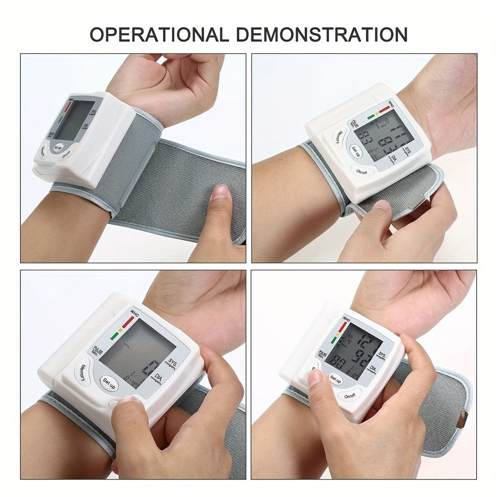 Automatic Wrist Blood Pressure Monitor with Adjustable Cuff - Home BP Tracker, Pulse Rate Measurement & Irregular Heartbeat Alert, Hypertension/Normal/Diastolic Pressure Display - Portable Arm cuff for Adults, Battery-Powered (Batteries Not Included) -