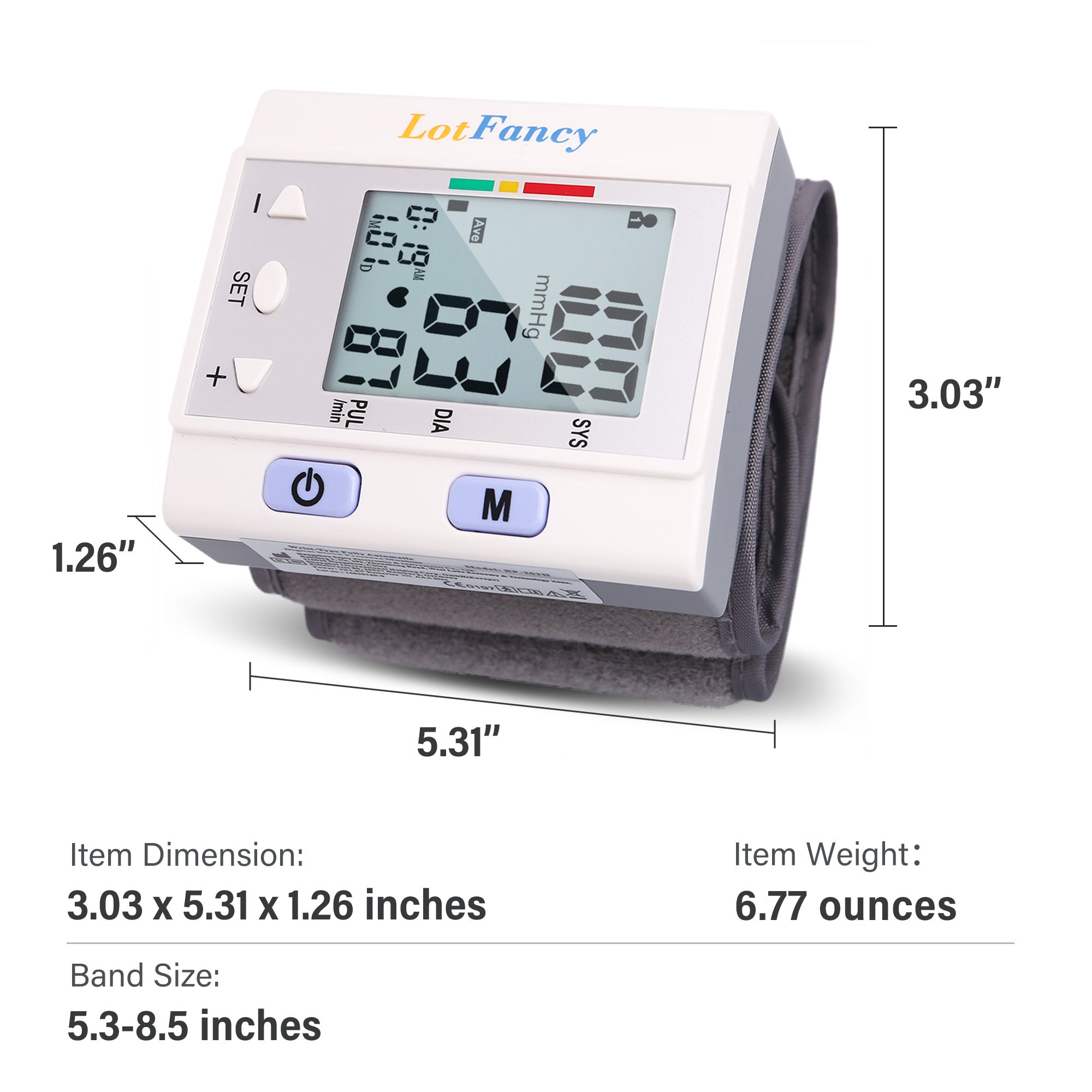 Wrist Blood Pressure Monitor for Home Use, BP Cuff, Automatic Digital Blood Pressure Machine, BP Monitor, (5.3-8.5), 4 Users, 120 Memory, with Large Screen