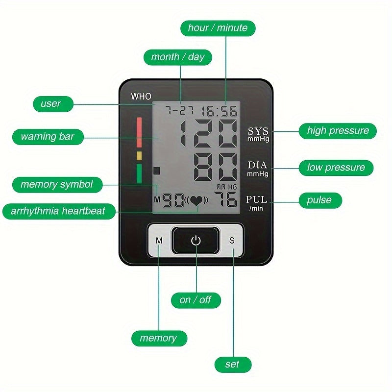 [Automatic Wrist BP Monitor] CHANG KUN Automatic Wrist BP Monitor for Adults - 1pc Digital Blood Pressure Cuff with Heart Rate Measurement, Memory Storage, Adjustable Cuff, Easy-to-Read LCD Display - Portable for Home/Travel Use, Ideal for Hypertension