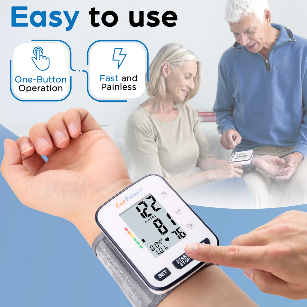 Wrist Blood Pressure Monitor for Home Use, Blood Pressure Machine Adjustable Wrist Cuff (5.3-8.5) Digital BP Machine with Large LCD Display, 120 Memory with Carrying Case