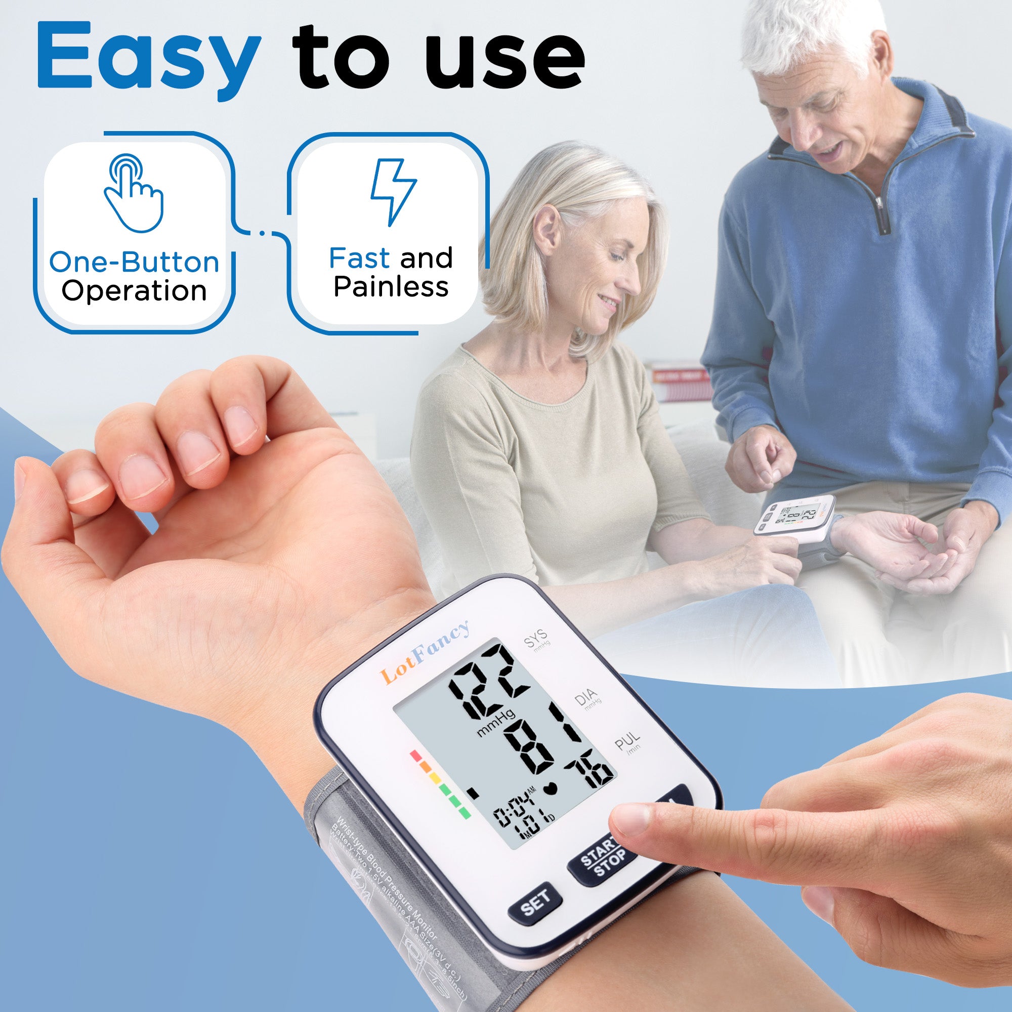 Wrist Blood Pressure Monitor for Home Use, Blood Pressure Machine Adjustable Wrist Cuff (5.3-8.5) Digital BP Machine with Large LCD Display, 120 Memory with Carrying Case