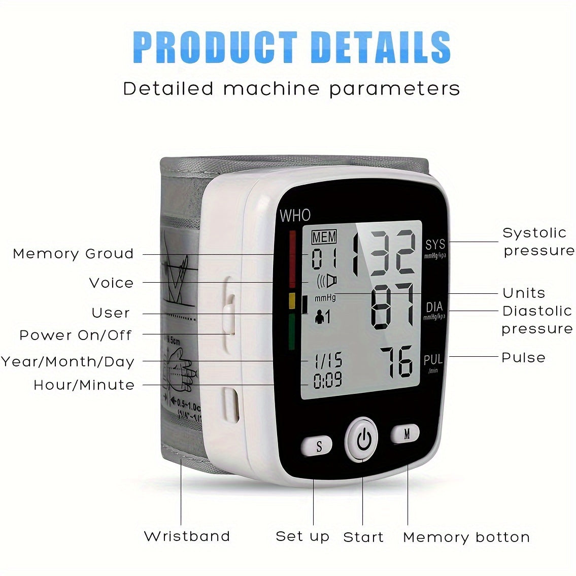 CHANG KUN Rechargeable Digital Wrist Blood Pressure Monitor With Large LCD, Voice Broadcast, Portable Design & 2x99 Readings Memory