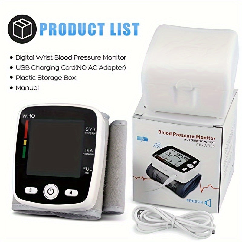 CHANGKUN Blood Pressure Monitor, Wrist Blood Pressure Cuff Monitor with USB Charging, Automatic Digital BP Machine, Voice Broadcast, Large Display Screen(Built-in rechargeable lithium battery)