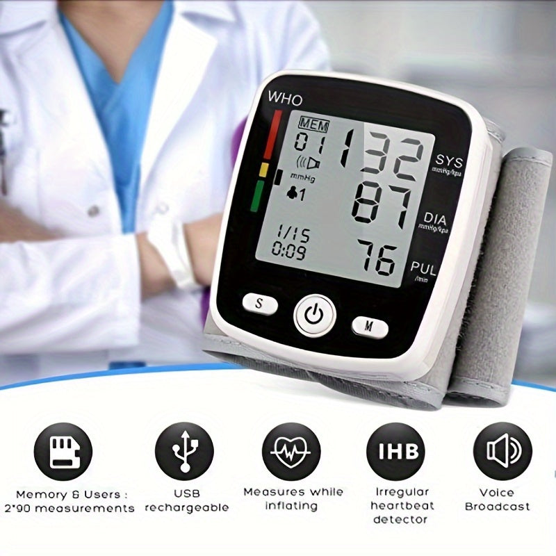 CHANGKUN Blood Pressure Monitor, Wrist Blood Pressure Cuff Monitor with USB Charging, Automatic Digital BP Machine, Voice Broadcast, Large Display Screen(Built-in rechargeable lithium battery)