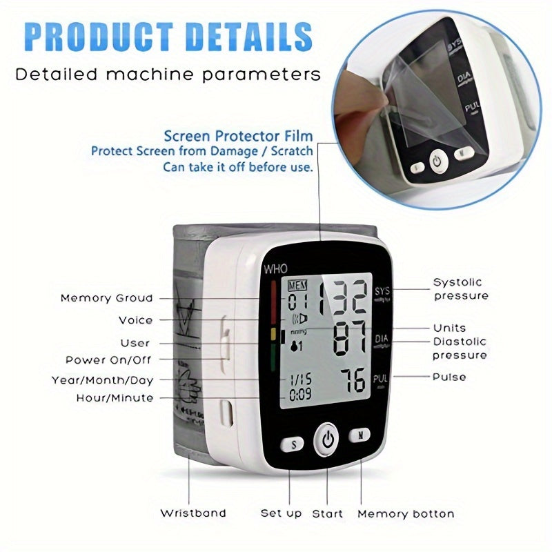 CHANGKUN Blood Pressure Monitor, Wrist Blood Pressure Cuff Monitor with USB Charging, Automatic Digital BP Machine, Voice Broadcast, Large Display Screen(Built-in rechargeable lithium battery)