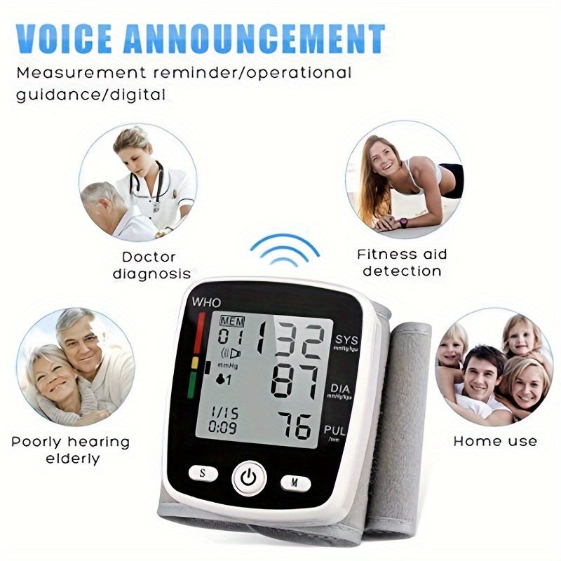 CHANGKUN Blood Pressure Monitor, Wrist Blood Pressure Cuff Monitor with USB Charging, Automatic Digital BP Machine, Voice Broadcast, Large Display Screen(Built-in rechargeable lithium battery)