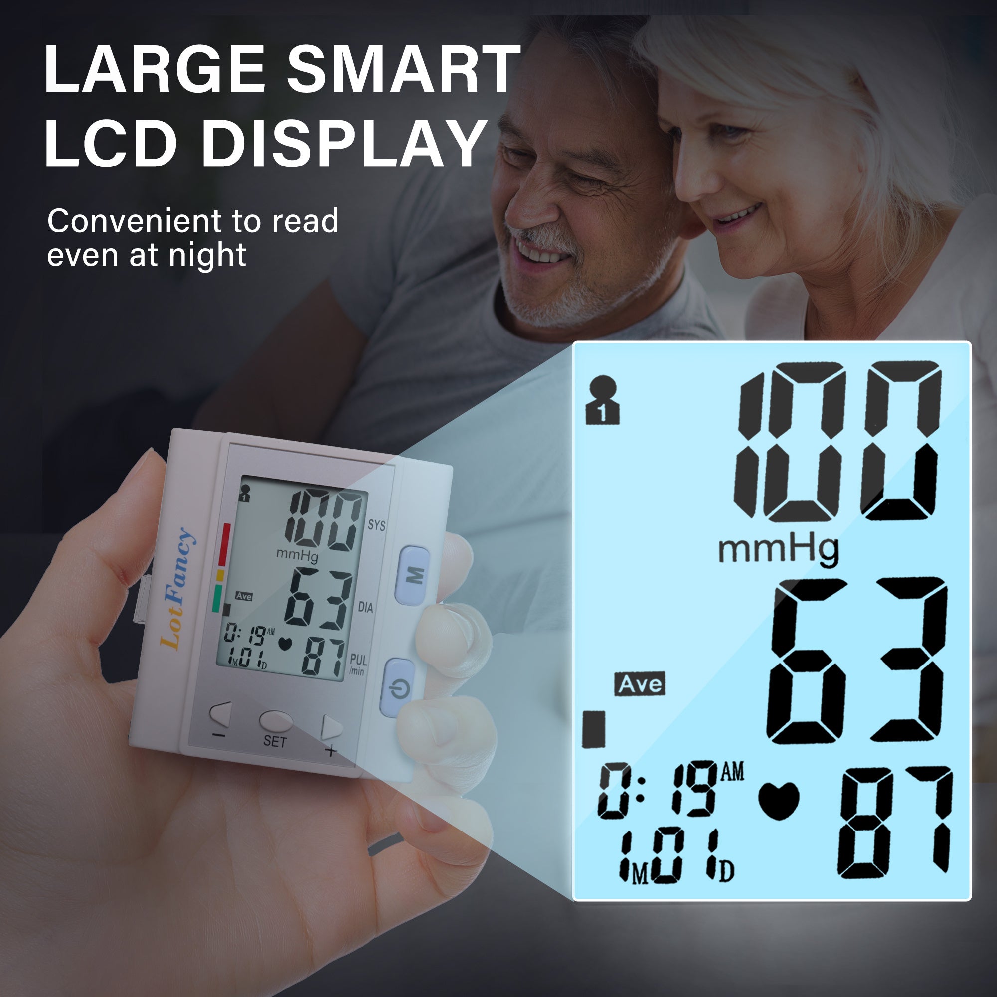 Wrist Blood Pressure Monitor for Home Use, BP Cuff, Automatic Digital Blood Pressure Machine, BP Monitor, (5.3-8.5), 4 Users, 120 Memory, with Large Screen