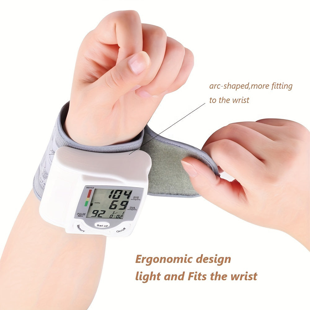 Automatic Wrist Blood Pressure Monitor with Adjustable Cuff - Home BP Tracker, Pulse Rate Measurement & Irregular Heartbeat Alert, Hypertension/Normal/Diastolic Pressure Display - Portable Arm cuff for Adults, Battery-Powered (Batteries Not Included) -