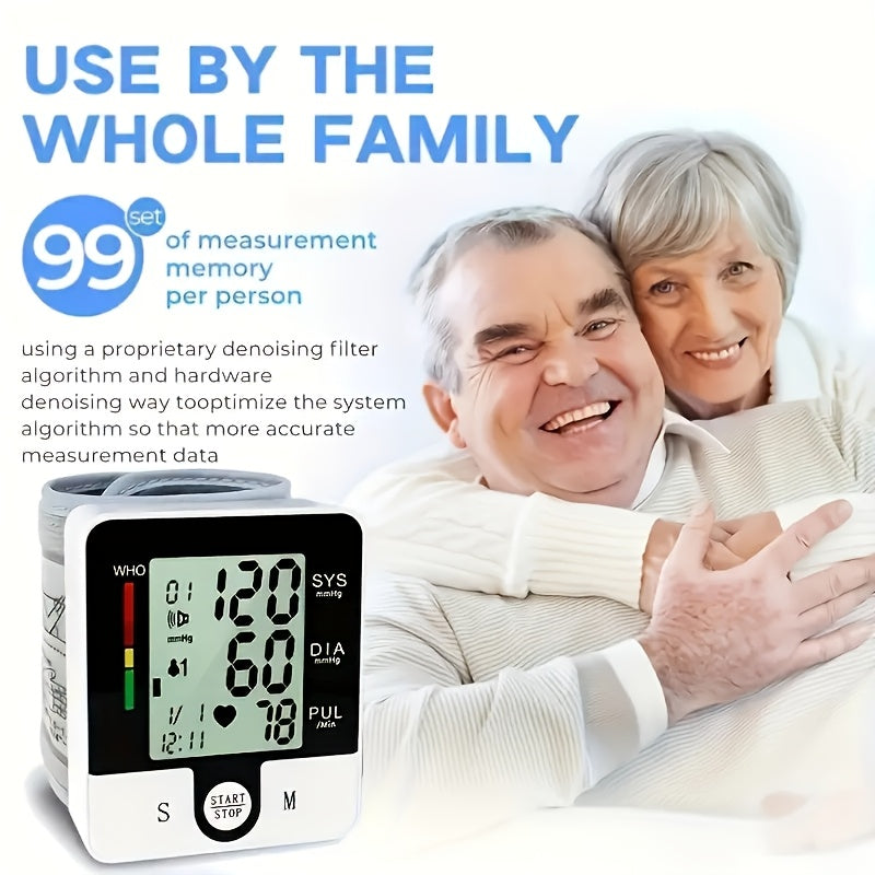 1pc Wrist Blood Pressure Monitor Automatic Wrist Bp Monitor Talking Blood Pressure Cuff For Home Use Adjustable Cuffs For Adult Electronic Digital Large LCD Display (Batteries Not Included)
