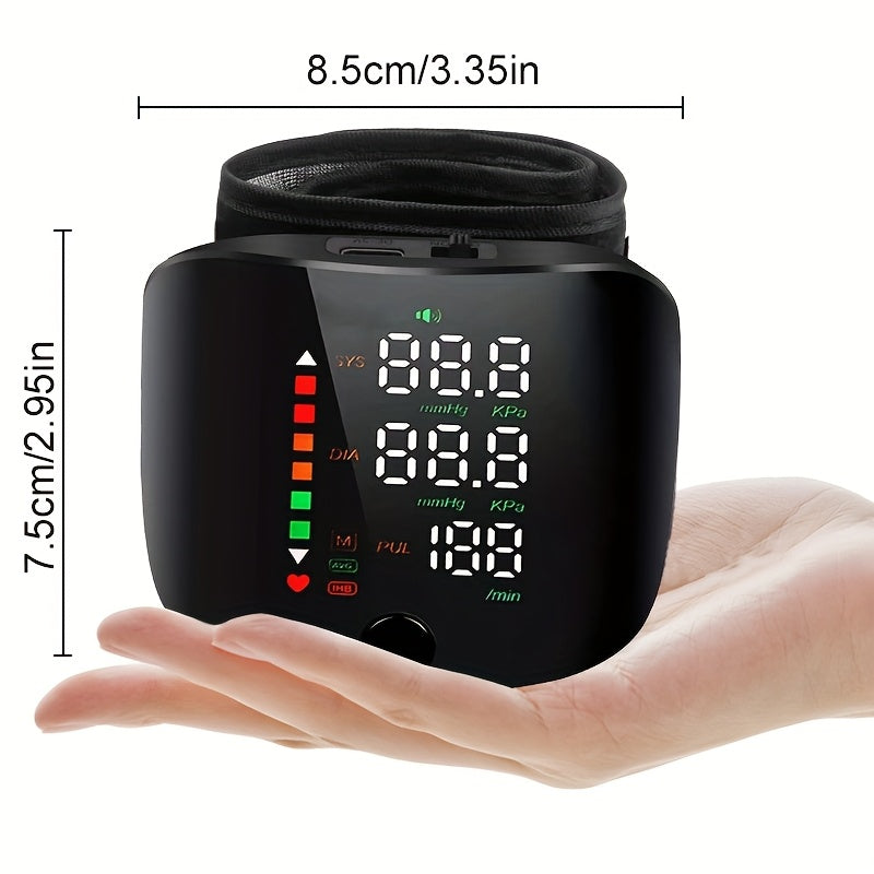 1pc Wrist Blood Pressure Monitor with LCD Display, Adjustable Cuff, Pulse Rate Detection & Irregular Heartbeat Alarm - Blood Pressure Measurement | USB Charging | Sound Playback Function, The Best Gift for Family And Friends