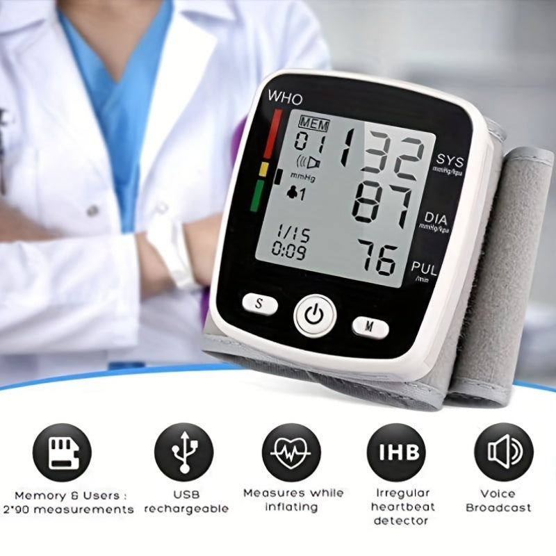 CHANGKUN Rechargeable Blood Pressure Monitor, Wrist Blood Pressure Cuff Monitor with USB Charging, Automatic Digital BP Machine, Voice Broadcast, Large Display Screen (Built-in rechargeable lithium battery)