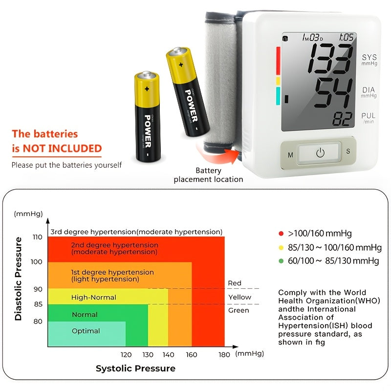 URION Wrist Blood Pressure Monitor with Large LCD Display, Portable Wrist Blood Pressure Monitor, Adjustable Cuff, Pulse Rate Detection, And Irregular Heartbeat Alert, Blood Pressure Measurement, Battery Operated (Batteries Not Included)