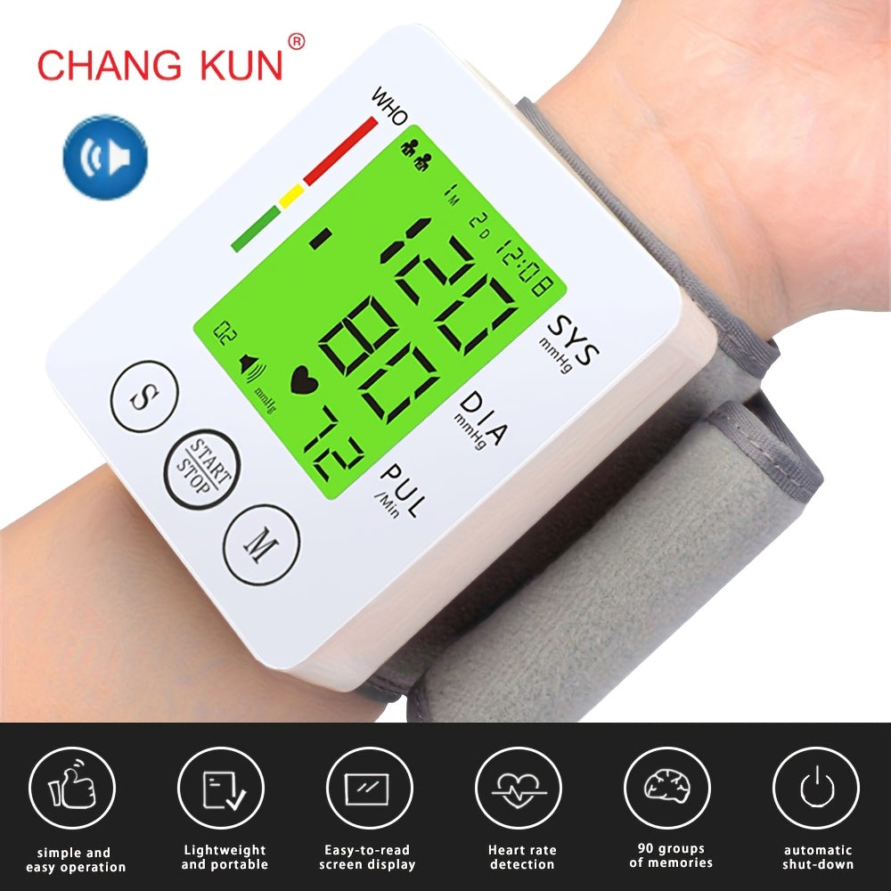 CHANG KUN Wrist Blood Pressure Monitor Automatic Wrist Bp Monitor Talking Blood Pressure Cuff for Home Use Adjustable Cuffs for Adult Electronic Digital Large LCD Display with Battery and Carrying Case