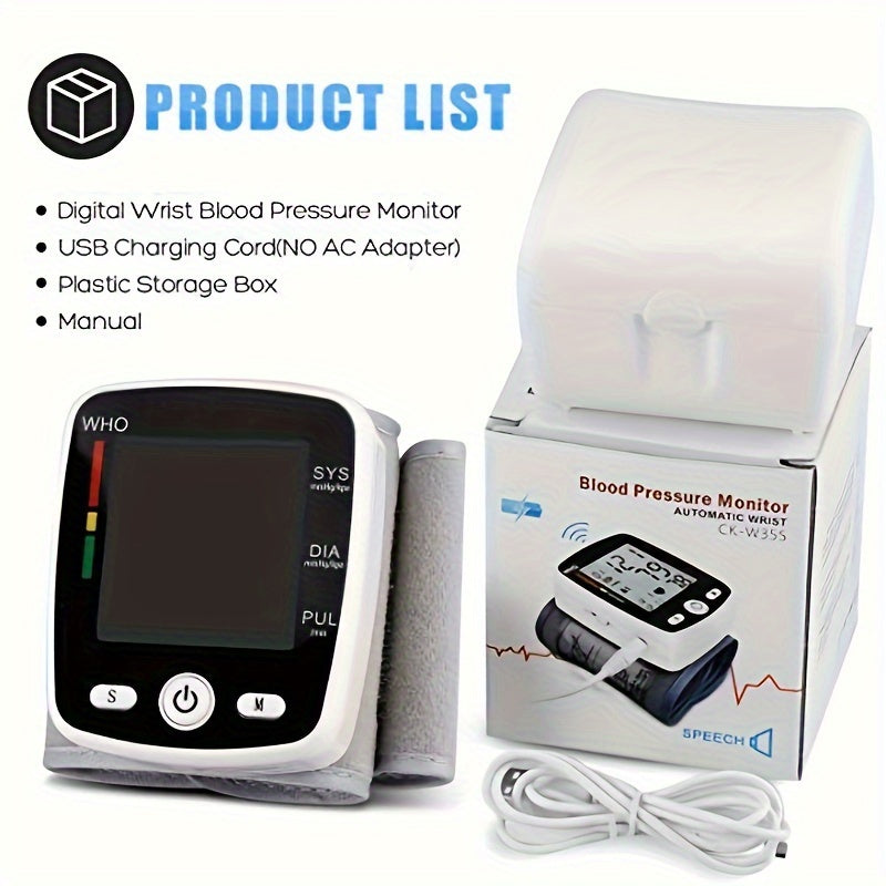 CHANG KUN Rechargeable Wrist Blood Pressure Monitor with USB Charging, Automatic Digital BP Machine, Voice Broadcast, Large Display Screen, Built-in Lithium Battery, SIS/DIA/PU systolic/Diastolic/Pulse Rate Measurement, USB Rechargeable Monitor |