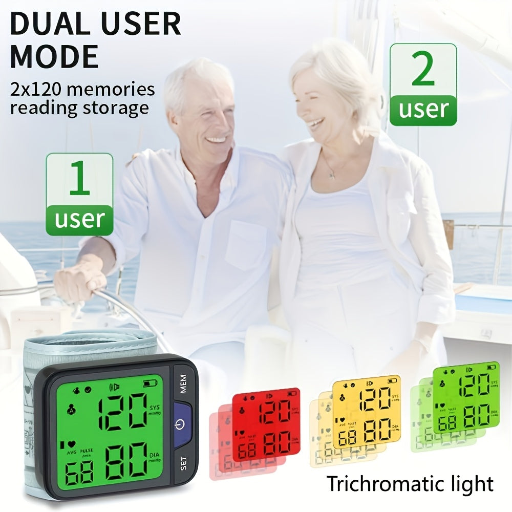 CHANG KUN Wrist Blood Pressure Monitor with Voice-Assisted Operation, Large Tri-Color Display, Digital Auto-Cuff, 2x120 Memory, Portable Bag - Battery Not Included, Blood Pressure Monitor for Home