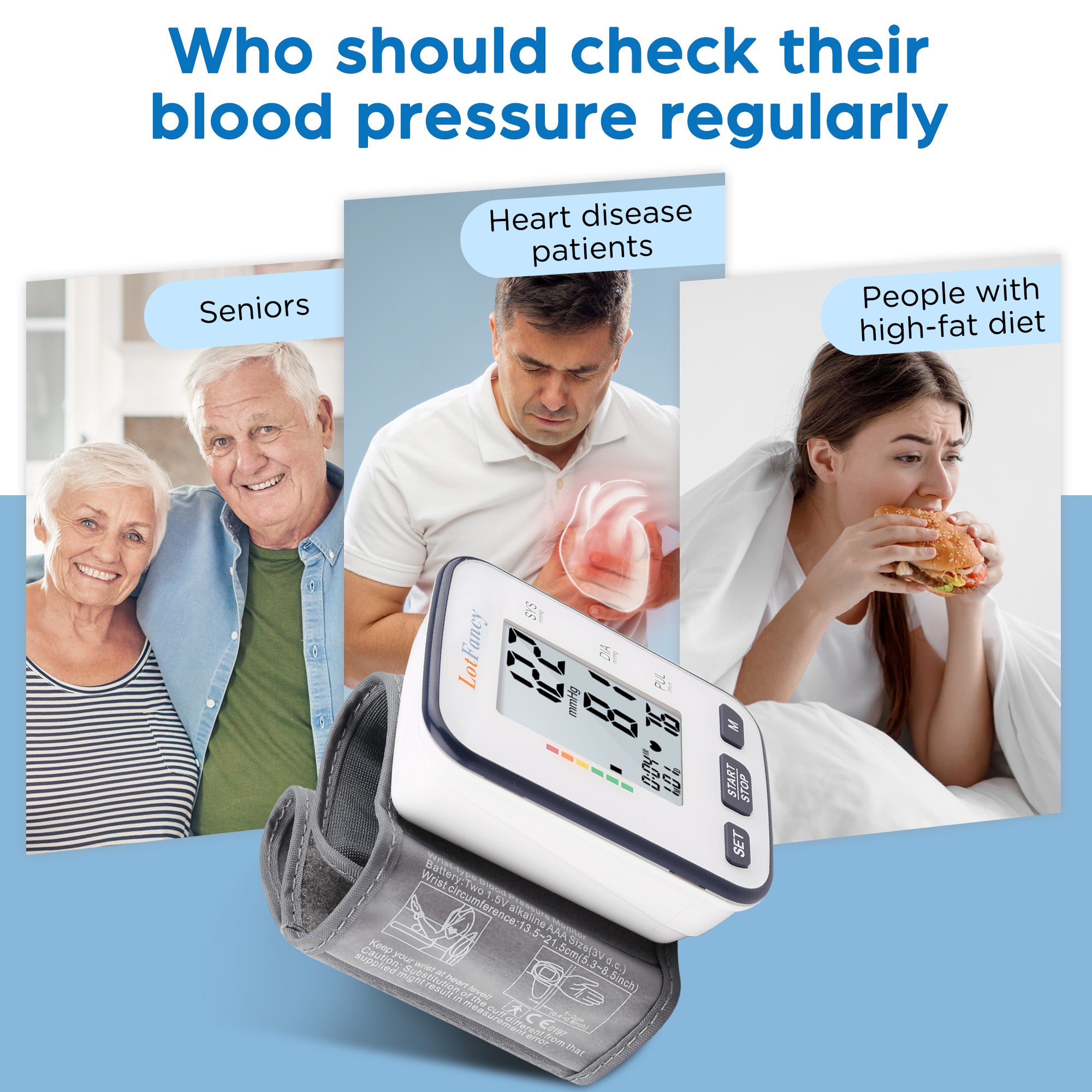 Wrist Blood Pressure Monitor for Home Use, Blood Pressure Machine Adjustable Wrist Cuff (5.3-8.5) Digital BP Machine with Large LCD Display, 120 Memory with Carrying Case