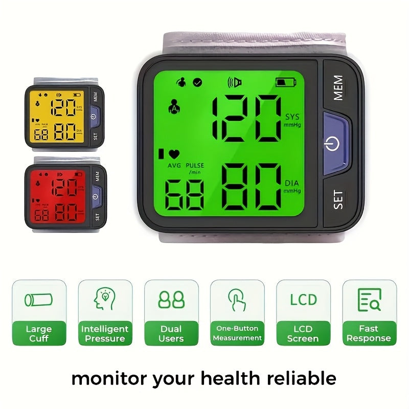 CHANGKUN Portable Wrist Blood Pressure Monitor with Voice & Large Tricolor Display - Digital Automatic Cuff, Memory Storage, Battery Operated, Includes Carrying Case (Batteries Not Included), Blood Pressure Monitor for Home