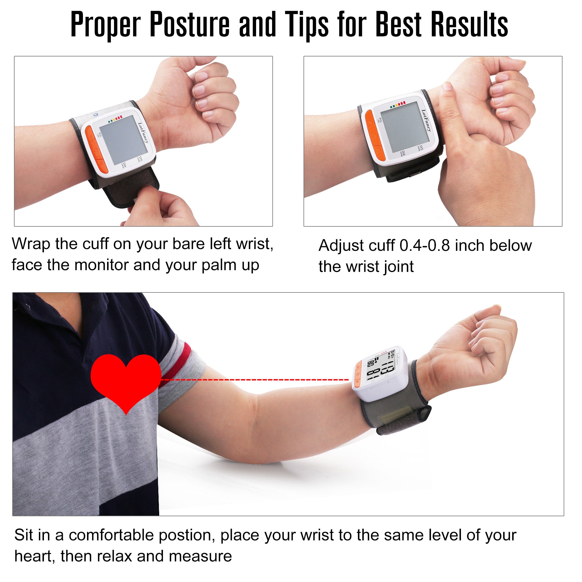 Wrist Blood Pressure Monitor, Automatic Digital Blood Pressure Machine Wrist Adjustable Cuff (5.3-8.5''), 2 Users, 120 Memory, Home BP Gauge for Irregular Heartbeat Detection
