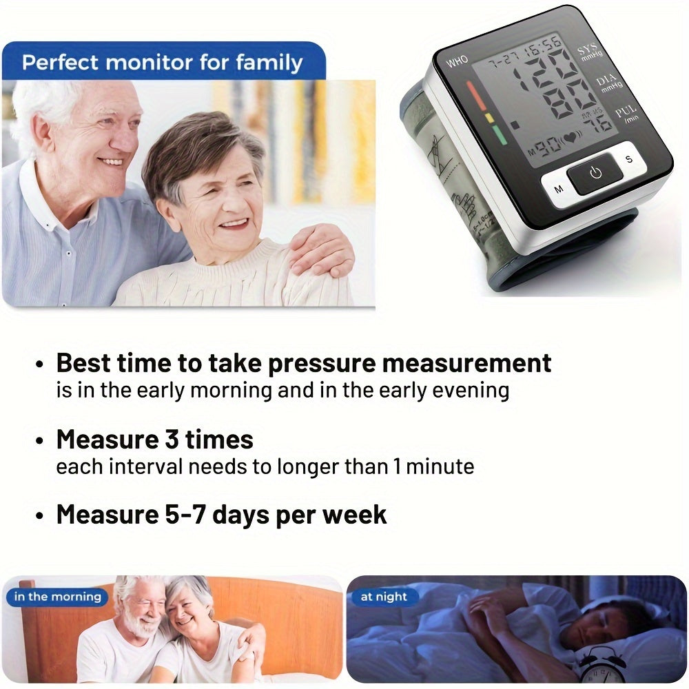 [Automatic Wrist BP Monitor] CHANG KUN Automatic Wrist BP Monitor for Adults - 1pc Digital Blood Pressure Cuff with Heart Rate Measurement, Memory Storage, Adjustable Cuff, Easy-to-Read LCD Display - Portable for Home/Travel Use, Ideal for Hypertension