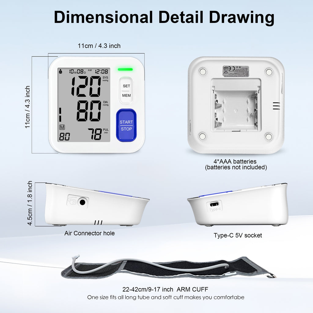 ALPHAMED Oversized 2-Way Digital Sphygmomanometer with 8.66-16.54inch Wide Range, 2*90 Memory, USB Cable & Alarm - High/Low Pressure, Portable Home/Travel Use, Perfect Gift for Family, Parents, Friends (Battery Not Included), Travel Health Tool, Ergonomic