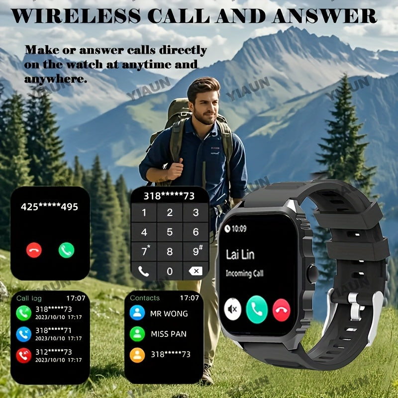 [Sporty Smartwatch] Multifunctional Smartwatch with Wireless Calling | Sporty Outdoor/Hiking/Travel Wear, Sports Data Tracking, Alarm Clock, Prolonged Sitting Reminder, Metal Body & Silicone Strap – Perfect Holiday Gift