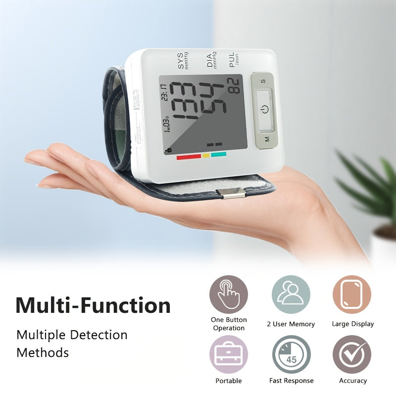 URION Wrist Blood Pressure Monitor with Large LCD Display, Portable Wrist Blood Pressure Monitor, Adjustable Cuff, Pulse Rate Detection, And Irregular Heartbeat Alert, Blood Pressure Measurement, Battery Operated (Batteries Not Included)