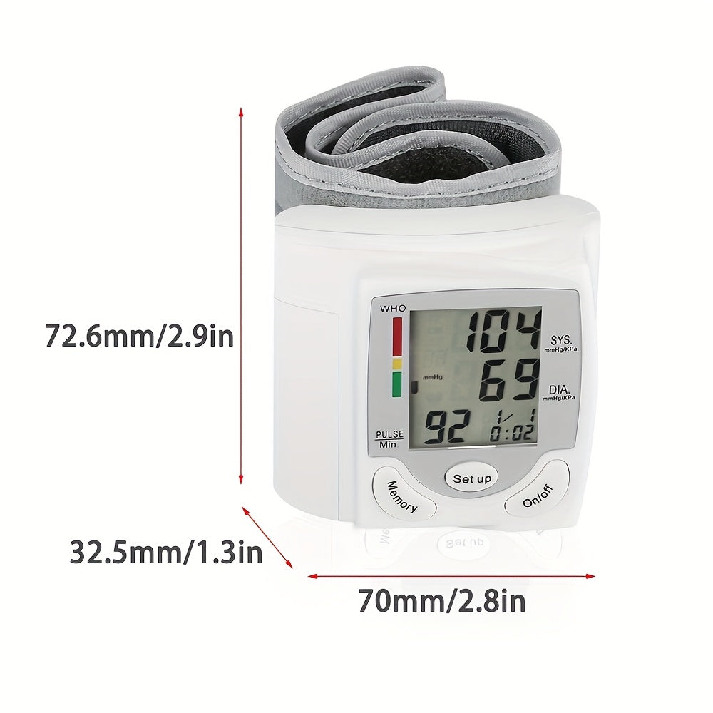 Automatic Wrist Blood Pressure Monitor with Large LCD Screen - Adjustable Cuff, Pulse Rate Detection, Irregular Heartbeat Alert, Battery-Powered (Batteries Not Included), Safe for Adults, 36V Or Lower, President's Day And Start Of School Season