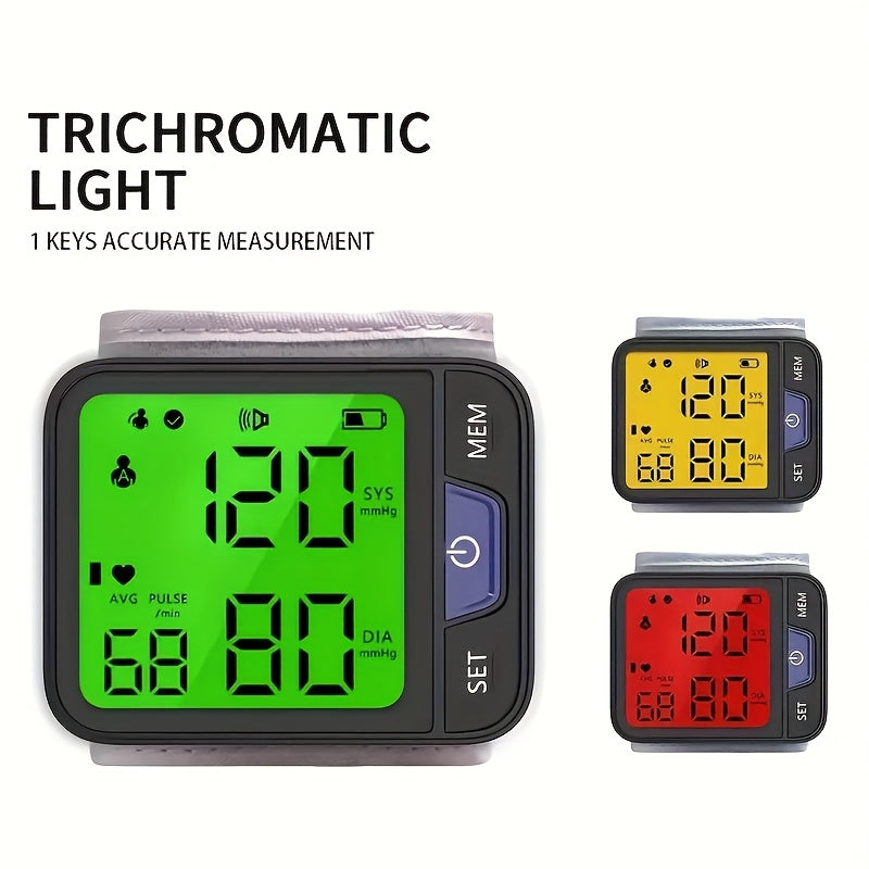 CHANGKUN Portable Wrist Blood Pressure Monitor with Voice & Large Tricolor Display - Digital Automatic Cuff, Memory Storage, Battery Operated, Includes Carrying Case (Batteries Not Included), Blood Pressure Monitor for Home