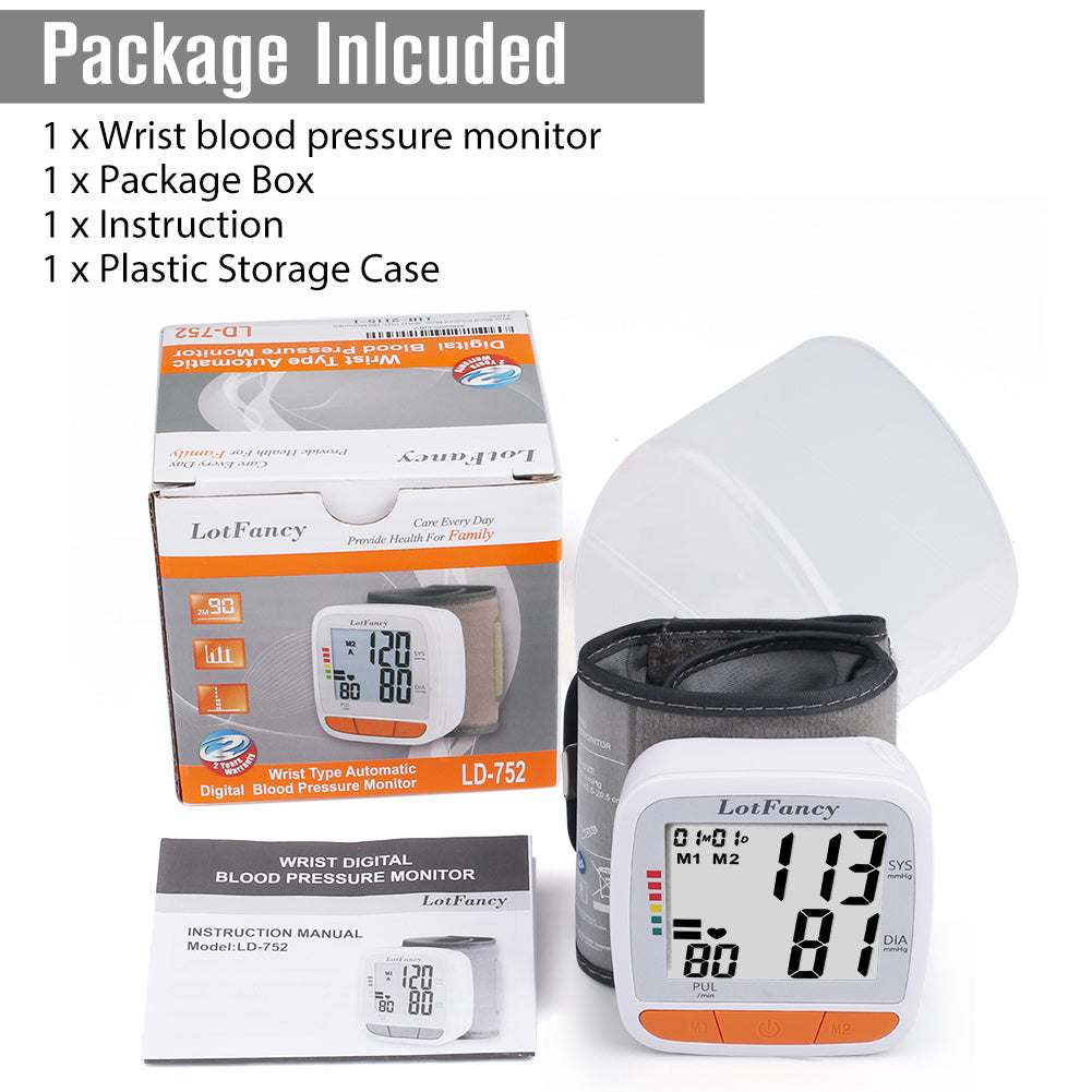 Wrist Blood Pressure Monitor, Automatic Digital Blood Pressure Machine Wrist Adjustable Cuff (5.3-8.5''), 2 Users, 120 Memory, Home BP Gauge for Irregular Heartbeat Detection