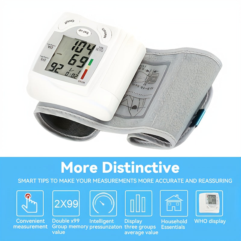 Automatic Wrist Blood Pressure Monitor with Large LCD Screen - Adjustable Cuff, Pulse Rate Detection, Irregular Heartbeat Alert, Battery-Powered (Batteries Not Included), Safe for Adults, 36V Or Lower, President's Day And Start Of School Season