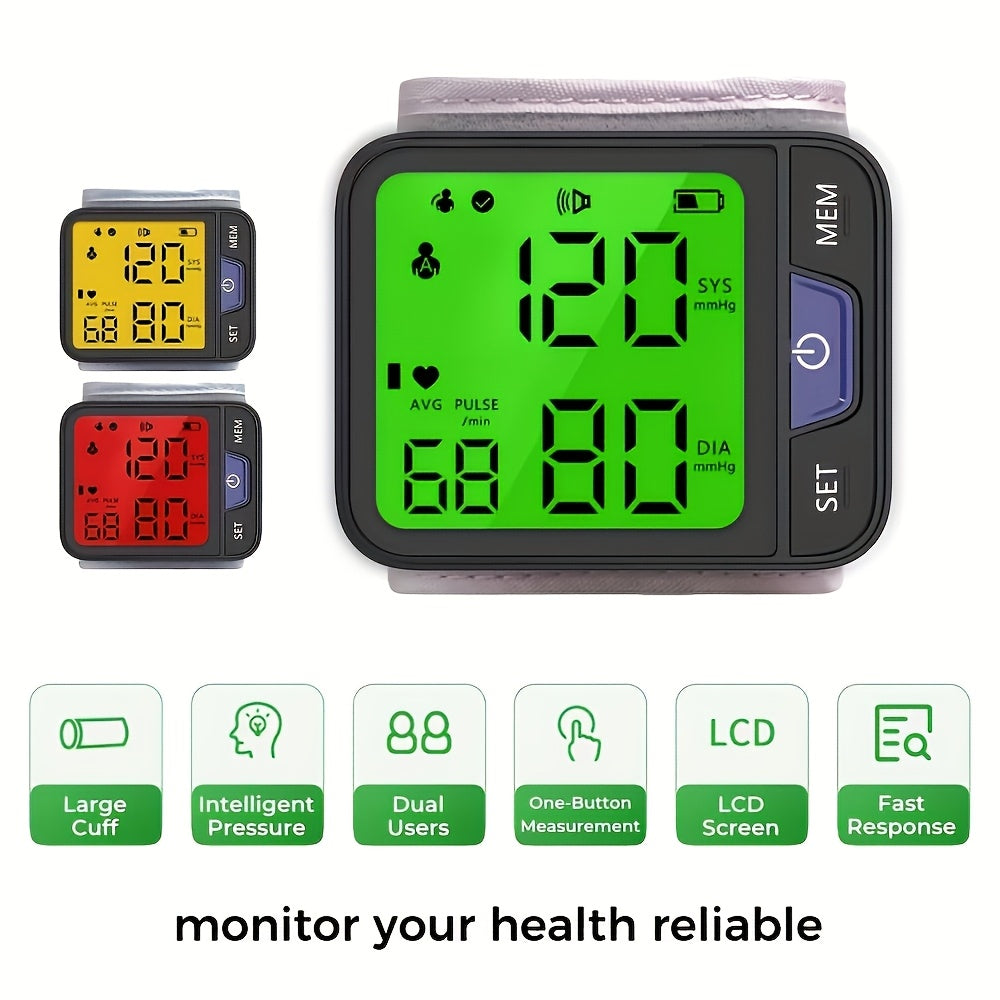 CHANG KUN Wrist Blood Pressure Monitor with Voice-Assisted Operation, Large Tri-Color Display, Digital Auto-Cuff, 2x120 Memory, Portable Bag - Battery Not Included, Blood Pressure Monitor for Home