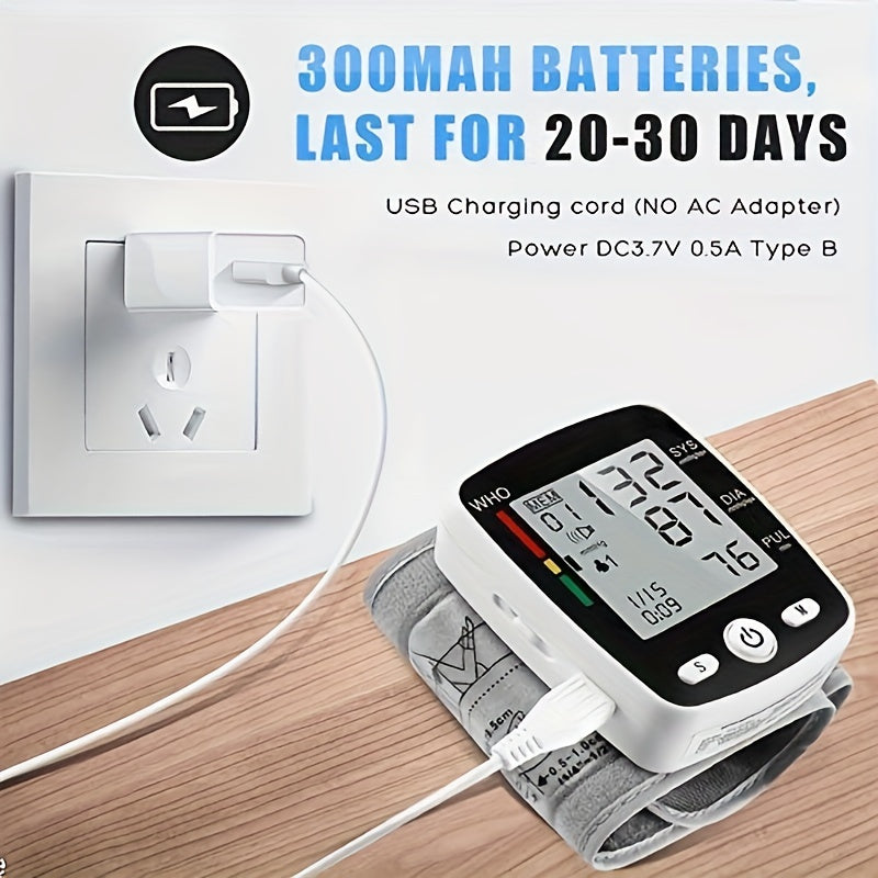 CHANG KUN Rechargeable Wrist Blood Pressure Monitor with USB Charging, Automatic Digital BP Machine, Voice Broadcast, Large Display Screen, Built-in Lithium Battery, SIS/DIA/PU systolic/Diastolic/Pulse Rate Measurement, USB Rechargeable Monitor |