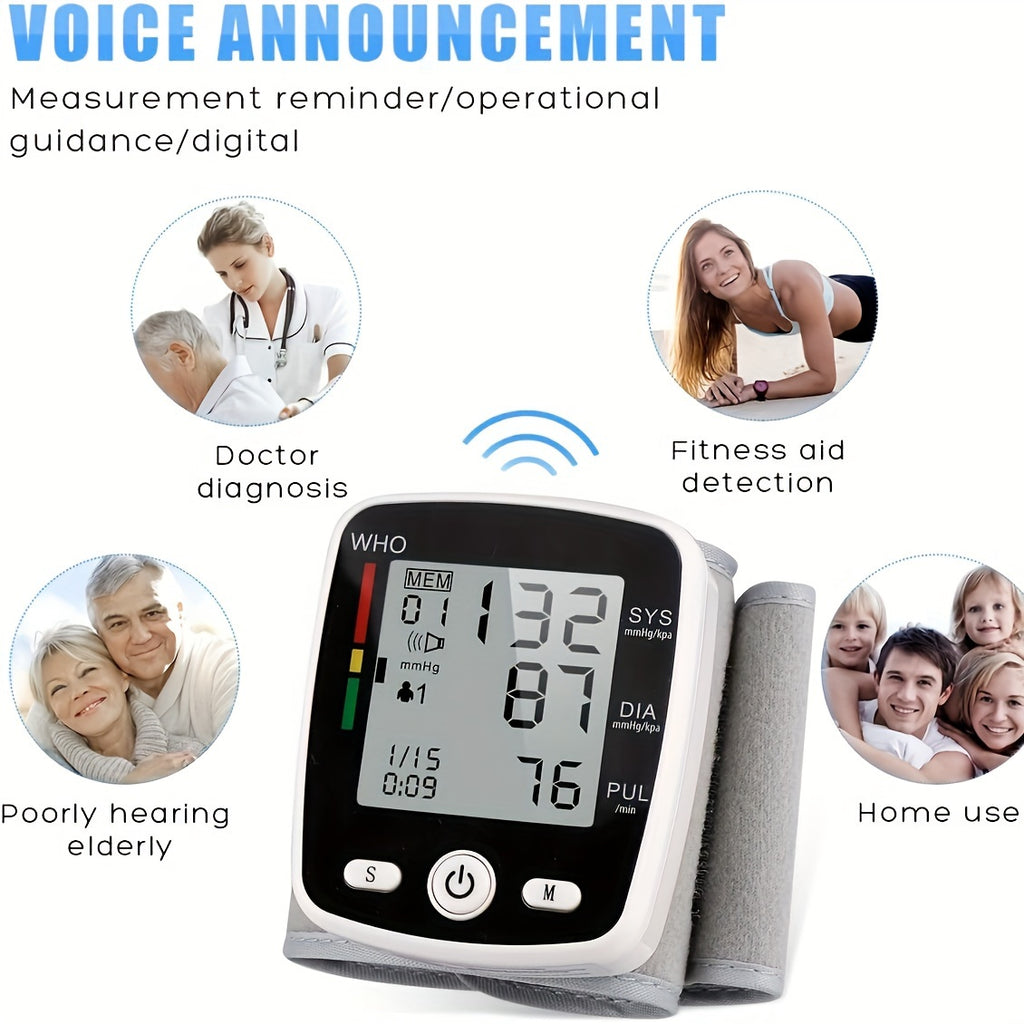 CHANG KUN Wrist Blood Pressure Monitor Digital BP Machine with Large LCD Display, Voice Broadcast, 2x99 Readings Memory, Adjustable 5.4"-7.7" Cuff, USB Rechargeable & Portable for Home/Travel (CK-W355), Blood Pressure Machine for Adults