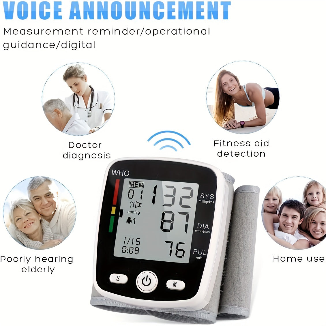 CHANG KUN Wrist Blood Pressure Monitor Digital BP Machine with Large LCD Display, Voice Broadcast, 2x99 Readings Memory, Adjustable 5.4"-7.7" Cuff, USB Rechargeable & Portable for Home/Travel (CK-W355), Blood Pressure Machine for Adults