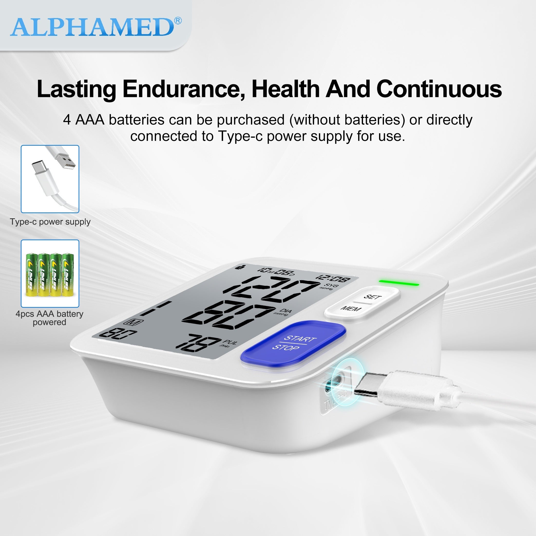 ALPHAMED Oversized 2-Way Digital Sphygmomanometer with 8.66-16.54inch Wide Range, 2*90 Memory, USB Cable & Alarm - High/Low Pressure, Portable Home/Travel Use, Perfect Gift for Family, Parents, Friends (Battery Not Included), Travel Health Tool, Ergonomic