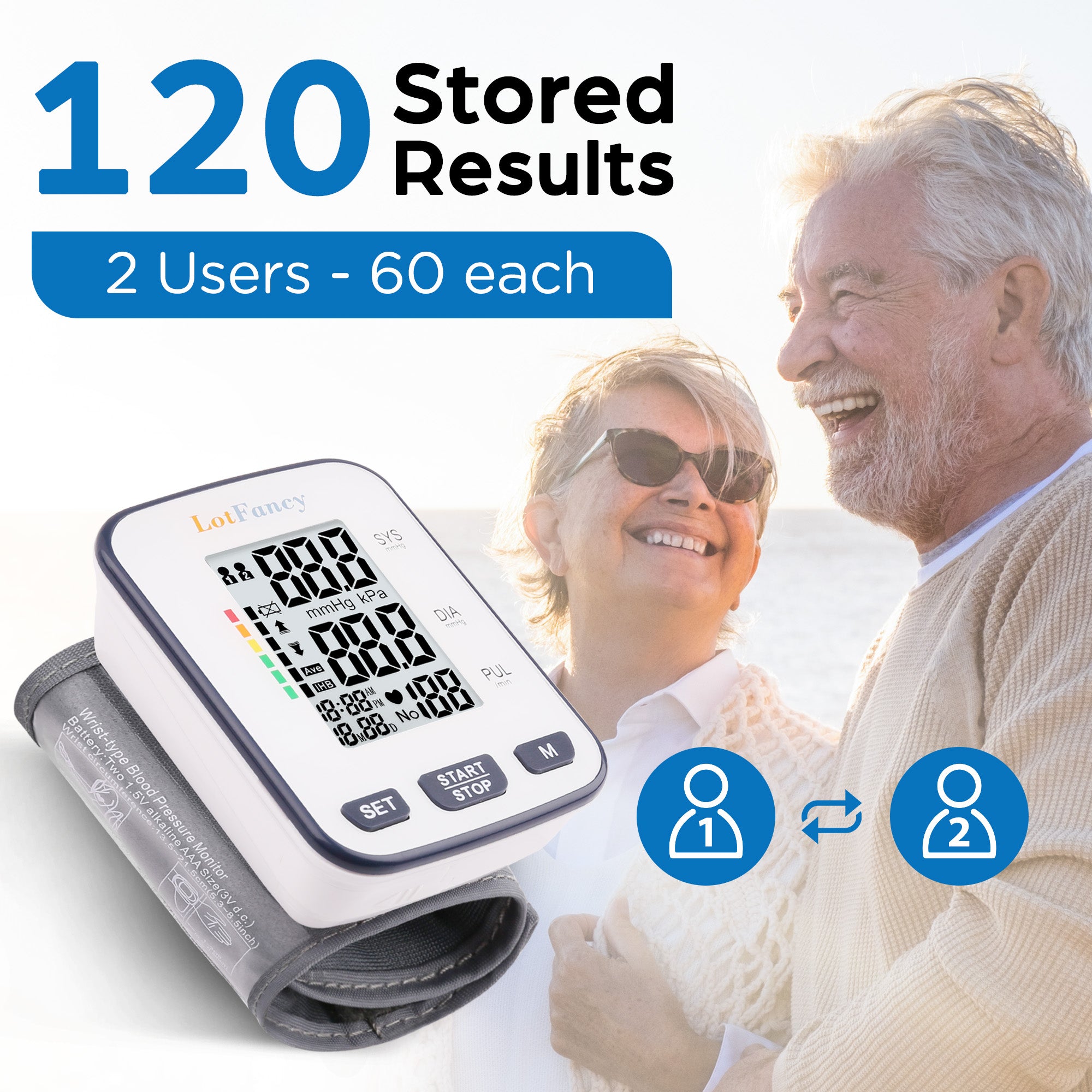 Wrist Blood Pressure Monitor for Home Use, Blood Pressure Machine Adjustable Wrist Cuff (5.3-8.5) Digital BP Machine with Large LCD Display, 120 Memory with Carrying Case