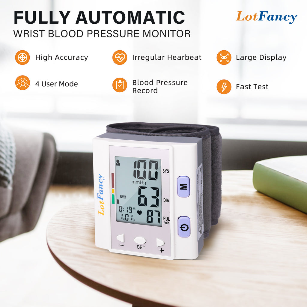 Wrist Blood Pressure Monitor for Home Use, BP Cuff, Automatic Digital Blood Pressure Machine, BP Monitor, (5.3-8.5), 4 Users, 120 Memory, with Large Screen