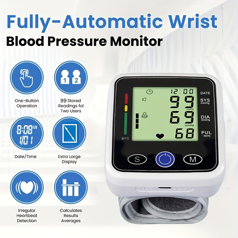 Wrist Blood Pressure Monitor-LCD-audio Broadcast, High Blood Pressure And Irregular Heart Rhythm Detector, Easy to Use, Adjustable Cuff, Battery Powered (battery Not Included) Protects The Health Of The Elderly, And Is A Good Gift for Family Members.