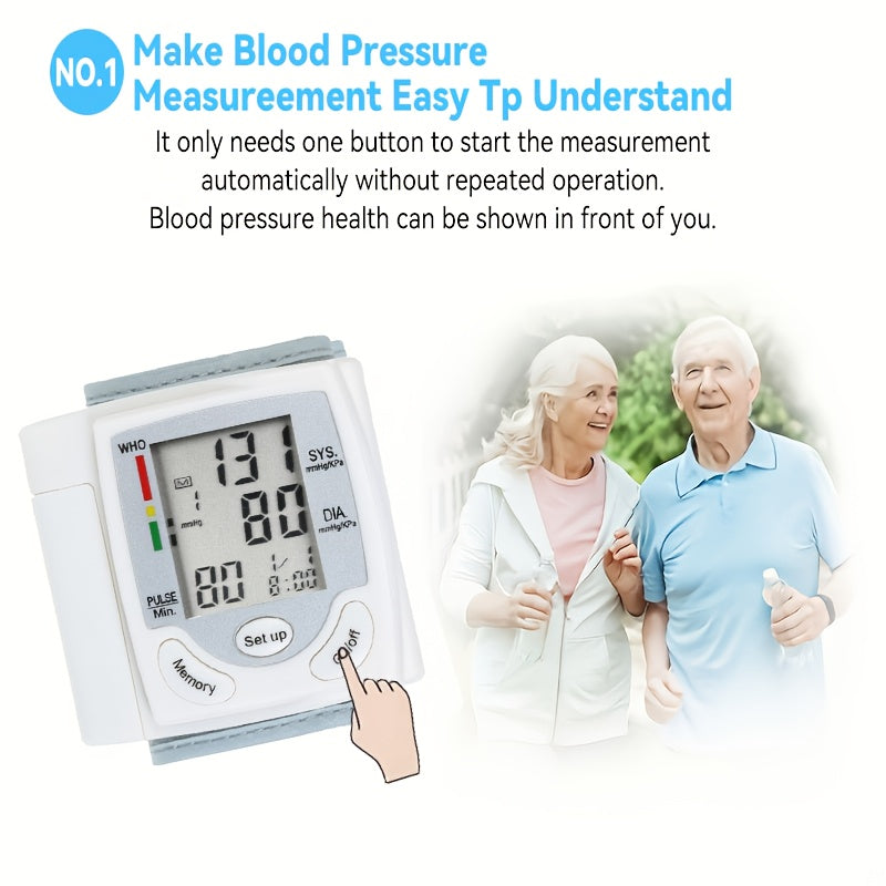 Automatic Wrist Blood Pressure Monitor with Large LCD Screen - Adjustable Cuff, Pulse Rate Detection, Irregular Heartbeat Alert, Battery-Powered (Batteries Not Included), Safe for Adults, 36V Or Lower, President's Day And Start Of School Season