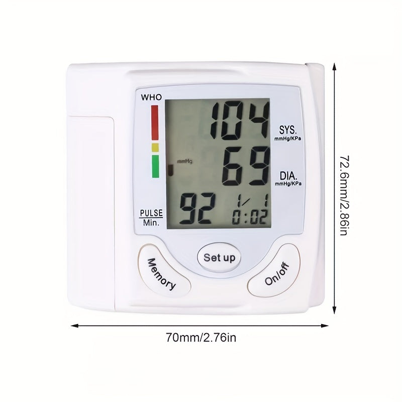 Automatic Wrist Blood Pressure Monitor with Adjustable Cuff - Home BP Tracker, Pulse Rate Measurement & Irregular Heartbeat Alert, Hypertension/Normal/Diastolic Pressure Display - Portable Arm cuff for Adults, Battery-Powered (Batteries Not Included) -