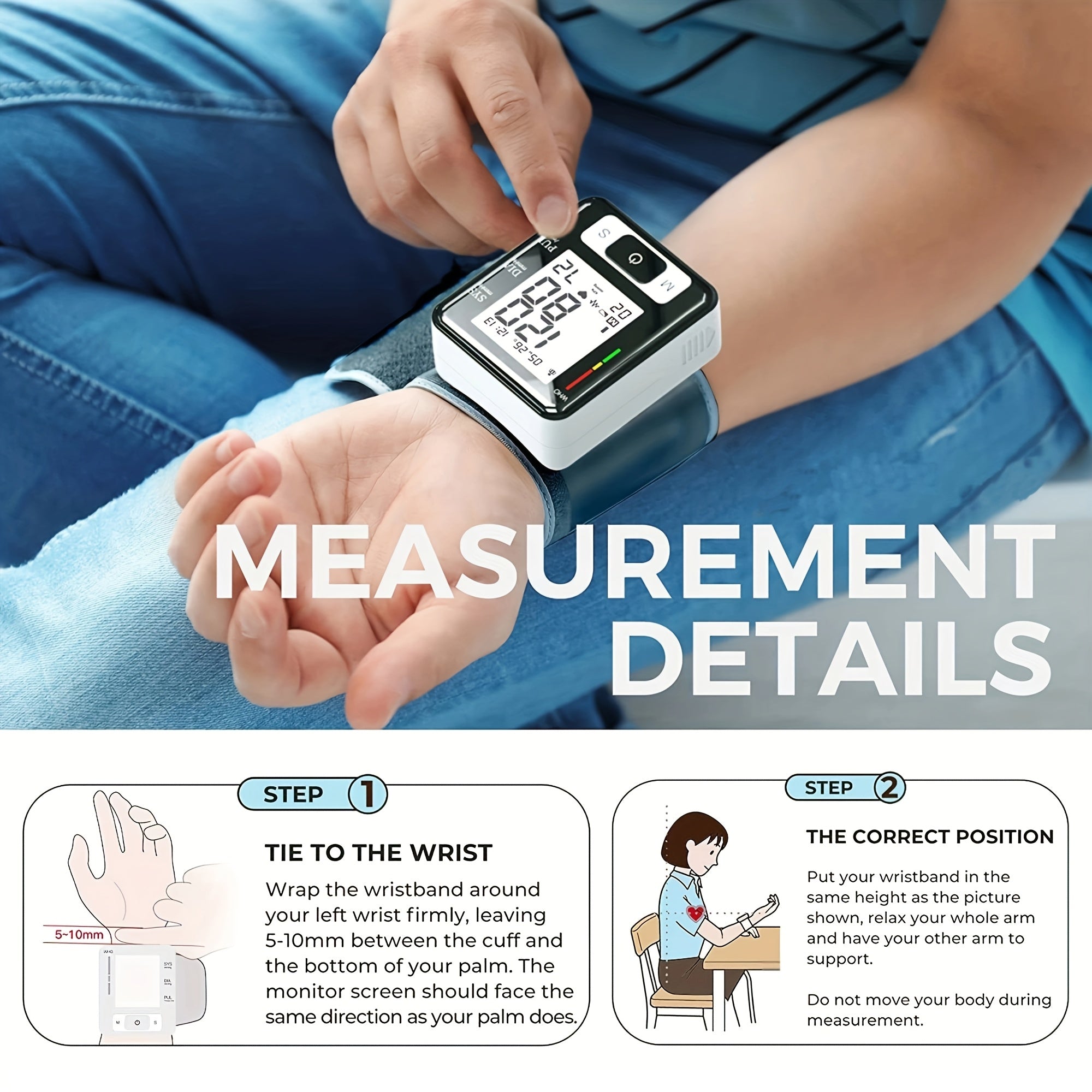 CHANG KUN Wrist Blood Pressure Monitor with Adjustable Cuff, 90 Memory, Battery Operated (AAA Not Included), for Home & Clinical Use, Health Monitoring Device