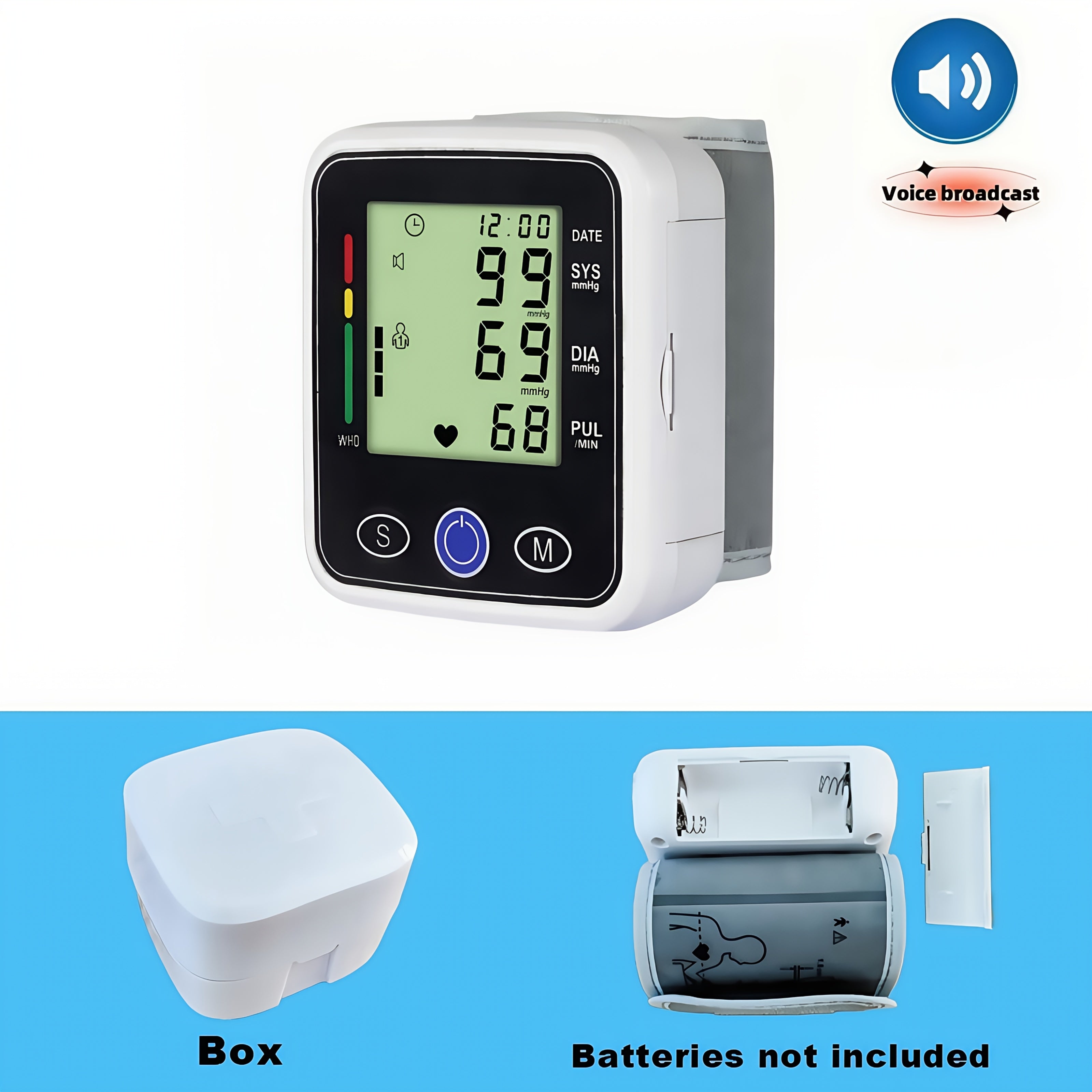 Wrist Blood Pressure Monitor-LCD-audio Broadcast, High Blood Pressure And Irregular Heart Rhythm Detector, Easy to Use, Adjustable Cuff, Battery Powered (battery Not Included) Protects The Health Of The Elderly, And Is A Good Gift for Family Members.