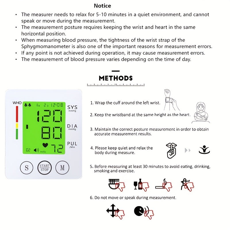 CHANG KUN Wrist Blood Pressure Monitor Automatic Wrist Bp Monitor Talking Blood Pressure Cuff for Home Use Adjustable Cuffs for Adult Electronic Digital Large LCD Display with Battery and Carrying Case