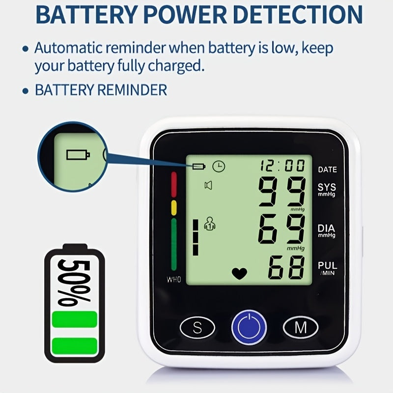Wrist Blood Pressure Monitor, Sphygmomanometer, Voice Large-screen Display, Heart Rate And Blood Pressure Dual Detection, Suitable For Family Daily Health Management, Prevention Of Cardiovascular Disease, 2x99 Group Reading Storage (without Battery)