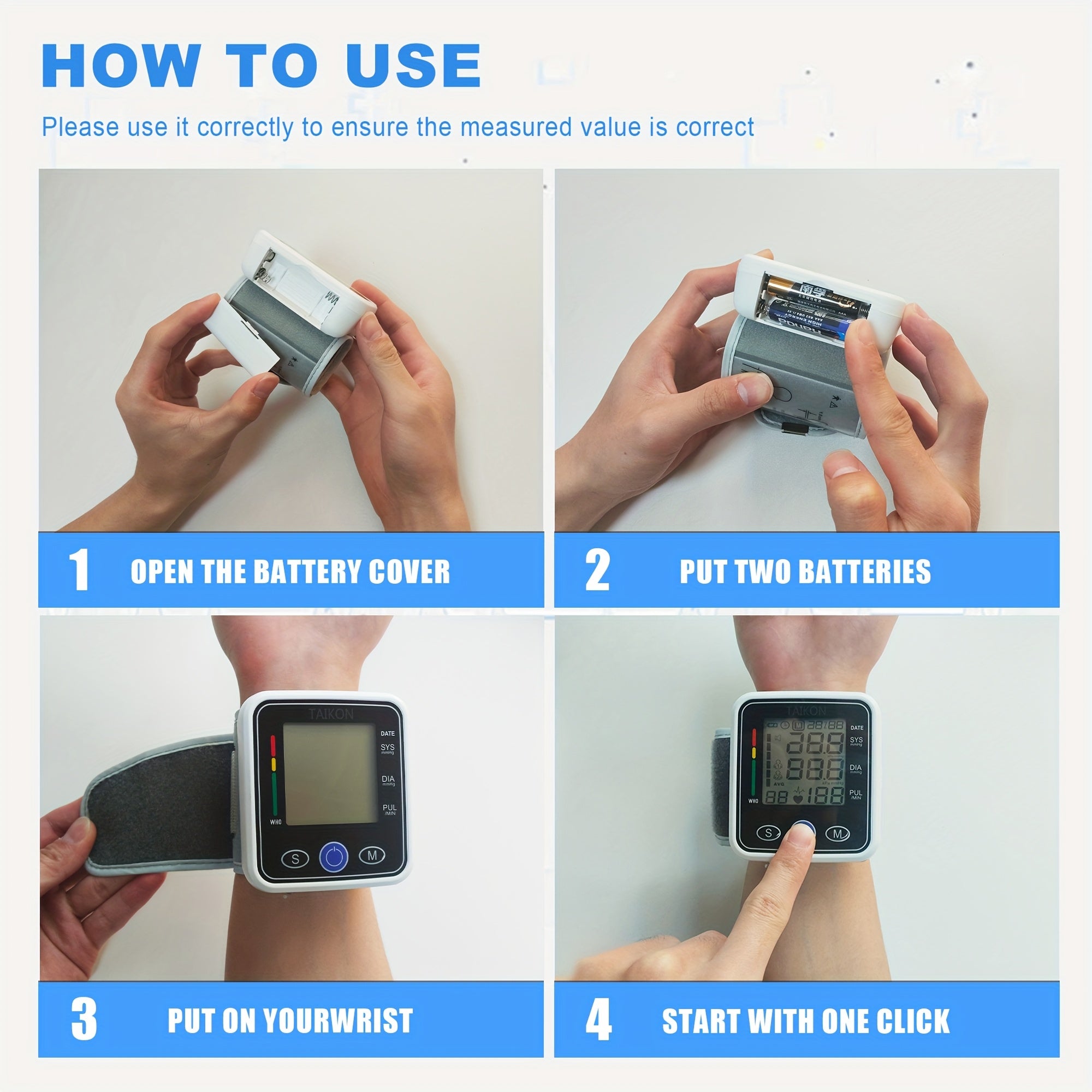 Wrist Blood Pressure Monitor-LCD-audio Broadcast, High Blood Pressure And Irregular Heart Rhythm Detector, Easy to Use, Adjustable Cuff, Battery Powered (battery Not Included) Protects The Health Of The Elderly, And Is A Good Gift for Family Members.