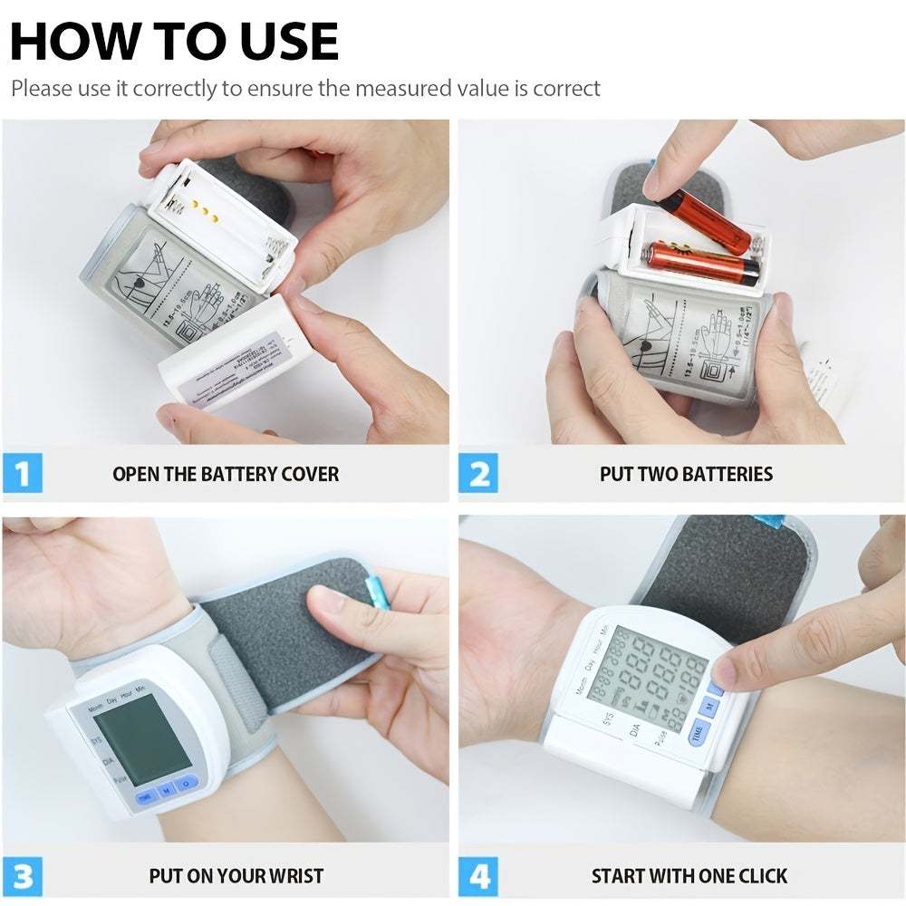 CHANG KUN Automatic Digital Wrist Blood Pressure Monitor with Large LCD Display And Adjustable Cuff - Suitable for Adult Use, Battery Operated, 36V Or Below, No Batteries Included