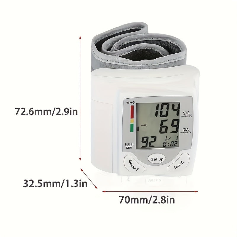 1pc Automatic Wrist Blood Pressure Monitor with Large LCD Screen - Adjustable Cuff, Pulse Rate Detection, Irregular Heartbeat Alert, Battery-Powered (Batteries Not Included), Safe for Adults, 36V Or Lower