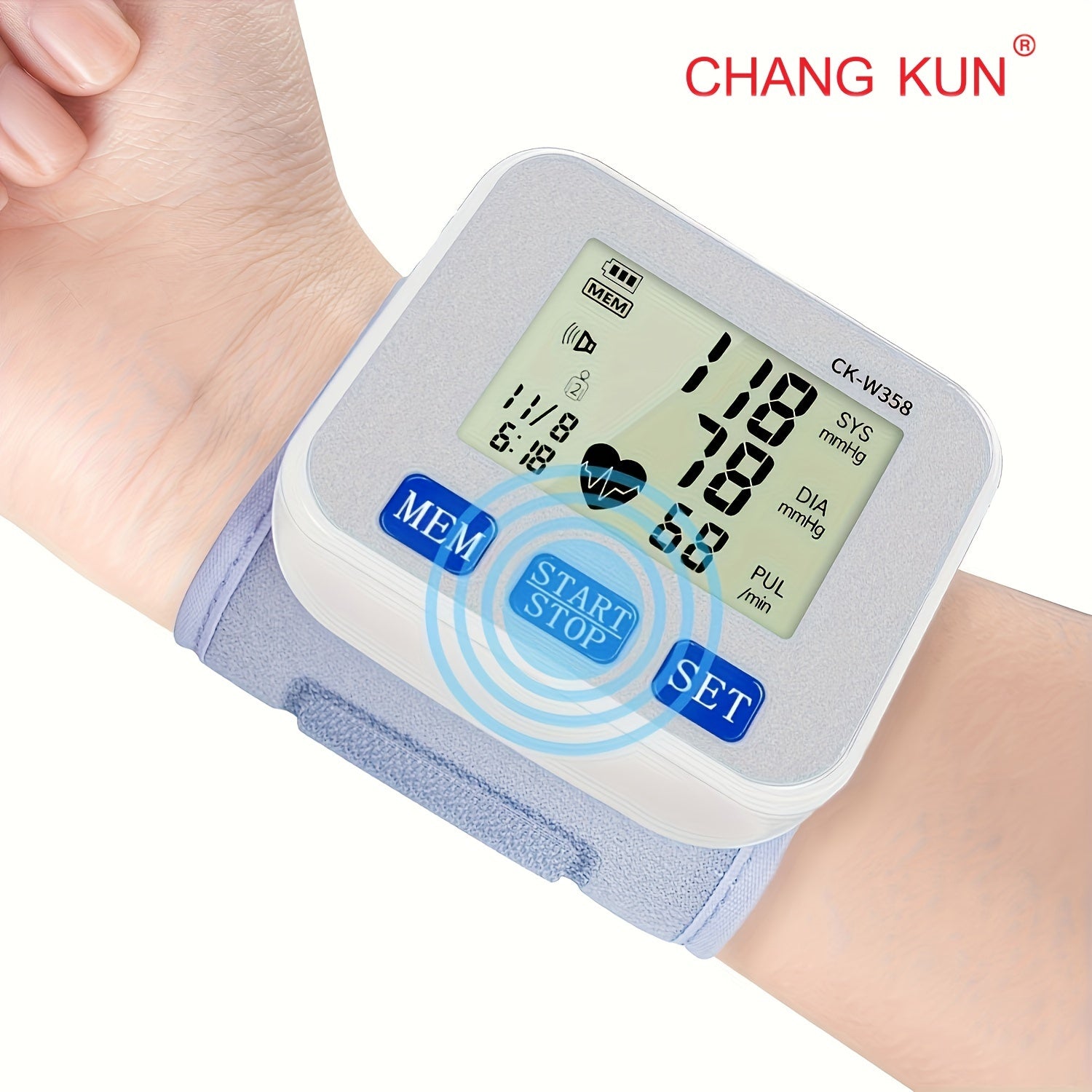 CHANG KUN Rechargeable Blood Pressure Monitor, Wrist Blood Pressure Cuff Monitor with USB Charging, Automatic Digital BP Machine, Voice Broadcast, Large Display Screen (Built-In Lithium Battery)(Ck-W358)